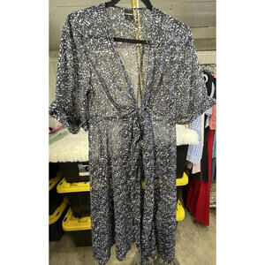 Express Women’s Short Sleeves Duster Kimono Midi Cover Up Size M/L Blue/Black